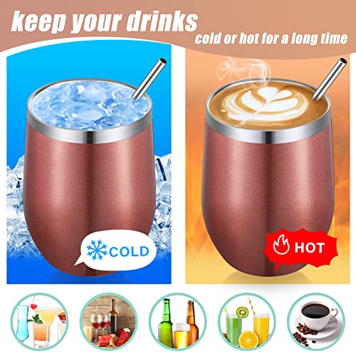 Remagr 16 Pack Stainless Steel Wine Tumblers 12 oz Insulated Vacuum Wine Cup Set Double Wall Stainless Steel Stemless Mug Glasses for Coffee Soda Whiskey Outdoor Travel (Rose Gold) - color: Rose Gold