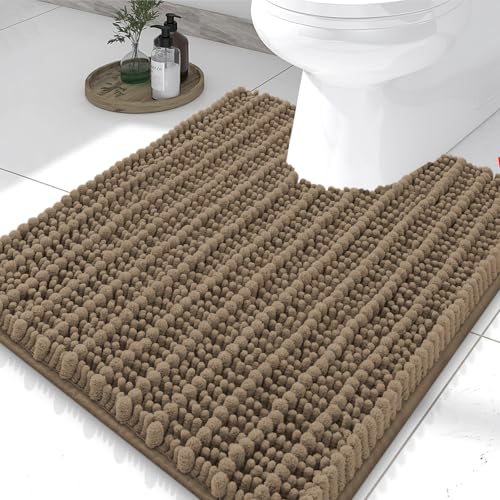 Smiry Bathroom Toilet Rugs U Shaped 24X20, Chenille Bath mats for Toilet | Camel Extra Soft Absorbent Non Slip Rubber Backing Contour Bath Rugs for Toilet, Machine Washable Contoured Bath Mats - color: Camel, size: 24'' X 20''