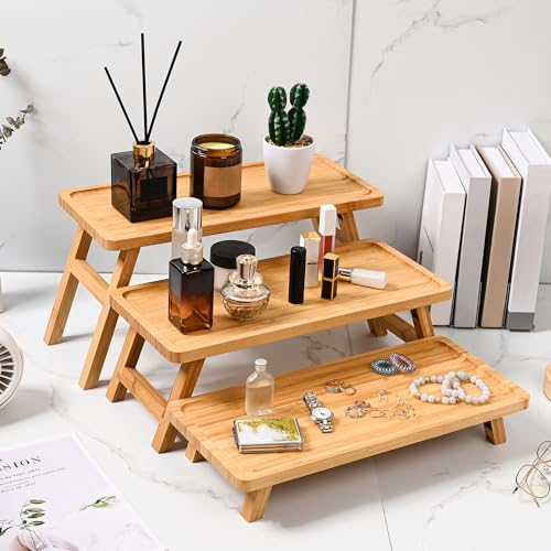 GEHE Natural Bamboo Cupcake Stand, Foldable 3 Tier Cupcake Display Stand Tower, Dessert Table Serving Tray for Birthday/Wedding/Christmas/Party, Charcuterie Boards - color: Bamboo Color