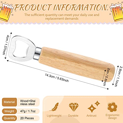 20 Pcs Stainless Steel Bottle Opener Bartender Wood Beer Opener Cider Wine Opener Bottle Opener with Wooden Handle Engraved Gift Set for Wedding Party Home Kitchen Bar Restaurant