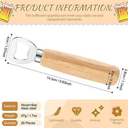 20 Pcs Stainless Steel Bottle Opener Bartender Wood Beer Opener Cider Wine Opener Bottle Opener with Wooden Handle Engraved Gift Set for Wedding Party Home Kitchen Bar Restaurant