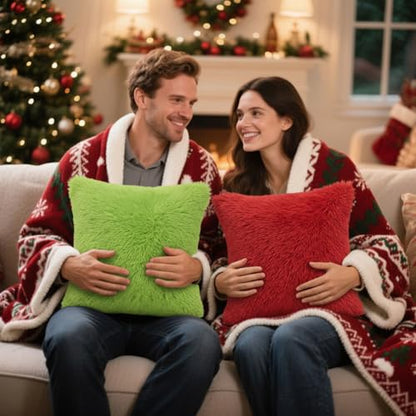 Tiamon 4 Pcs Christmas Throw Pillow Covers Plush Lime Green Red White Pillow Cases 16 x 16 Inch Soft Fluffy Faux Fur Cushion Covers for Winter Holiday Sofa Couch Car Bedroom Decorations - style: Pure
