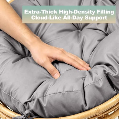 ARTPLAN Round Papasan Chair Cushion Tufted Swing Seat Pad with Ties,Grey | 47"x47"x4"tufted round chair cushion, polyester cover&fluffy fiber fill, fixed ties fit papasan, swing&wicker indoor chairs - color: Grey