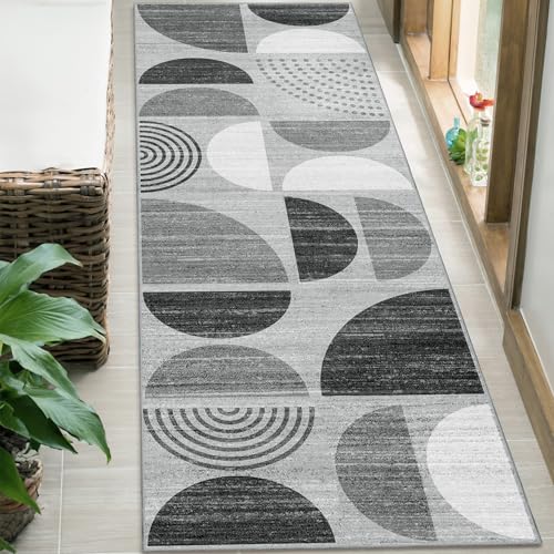 Runner Rug Washable,2x6 Area Rugs Non Slip Modern Abstract Boho | Long Throw Carpet for Hallways Kitchen Bathroom Bedroom Entryway Laundry Soft Low Pile Floor Indoor Bohemian Black and Grey - color: Black and Grey, size: 2' x 6' (Rectangular)