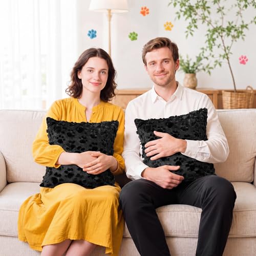 Tiamon 4 Pcs Paw Pillow Covers Paw Print Throw Pillow Covers 18 x 18 Inch Animal Pet Dog Cat Footprints Plush 3D Faux Fur Jacquard Embroidered Cushion Cases for Bed Sofa Couch Decorations - style: Black Paw