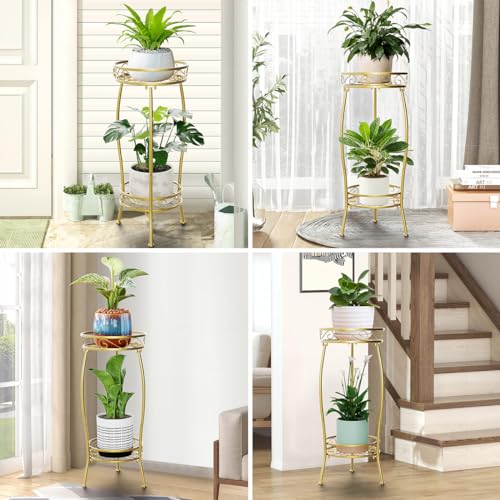 H HOMEXIN Plant Stand Indoor- 2 Tier Metal Tall Plant Stand 26.5" Flower Stand Holder Heavy Duty Rustproof Plant Shelf Rack for Corner Garden Patio Lawn Balcony office Outdoor