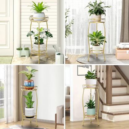 H HOMEXIN Plant Stand Indoor- 2 Tier Metal Tall Plant Stand 26.5" Flower Stand Holder Heavy Duty Rustproof Plant Shelf Rack for Corner Garden Patio Lawn Balcony office Outdoor