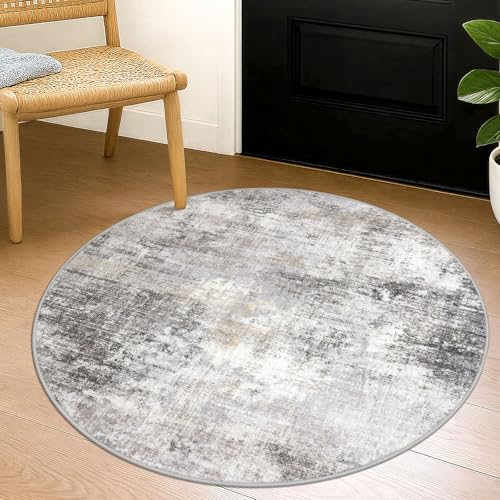 Round Area Rug 3 Ft Circle Entryway Rugs Round Washable Door Mat Indoor Entrance, Non Slip Circle Front Door Rug, Printed Abstract Faux Wool Floor Carpet for Foyer Porch Sink, Grey Beige - color: Ash Grey/Beige, size: 3' x 3' (Rectangular)
