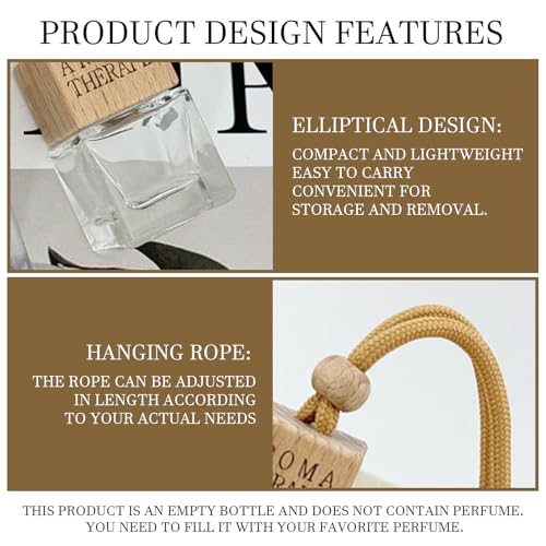 4-Pack Refillable Car Air Freshener Hanging Diffuser Empty Glass Bottle with Wooden Cap & Reed Sticks Essential Oil Aromatherapy Pendant Drift Car Fresheners for Women Men-Car Accessories - size: Square - 4PCS
