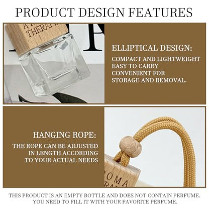 4-Pack Refillable Car Air Freshener Hanging Diffuser Empty Glass Bottle with Wooden Cap & Reed Sticks Essential Oil Aromatherapy Pendant Drift Car Fresheners for Women Men-Car Accessories - size: Square - 4PCS