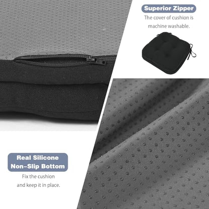 baibu Set of 4 Dining Chair Cushions, Dual-Layer Patent Design Memory Foam Kitchen Chair Cushions, Non-Slip Seat Pads with Ties, 16.5 x 16.5 x 3.5in, 4 Pack, Pure Black - color: Black, size: 4 Count (Pack of 1)