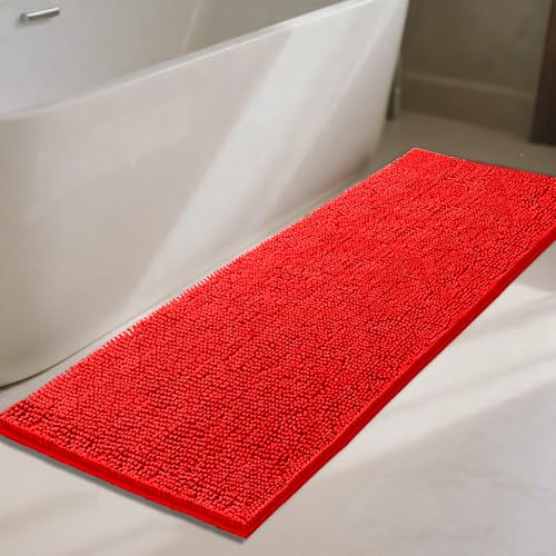 Bathroom Rugs 47x17,Super Absorbent Soft,Thick,Machine Washable Chenille Bath Mat,Non Slip Toilet Floor Rug,Bath Mats for Bathroom Floor, Home Decor Accessories,Red - color: Red, size: 1'5" x 3'11" (47''x17'' bathroom rugs)