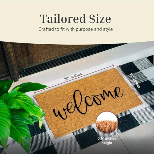 Welcome Doormat | Natural Coir | Anti-Slip Backing | Script Design for Front Door Entrance - 17x30 - color: Natural Welcome
