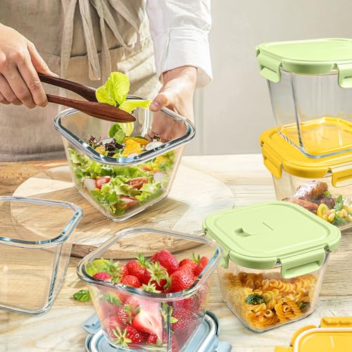 Borosilicate Glass Soup Containers with Lids, 4 Cup/32 oz, 6 Pack | Microwave Dishwasher Oven Freezer Safe | Airtight Leak Proof | Food Grade | Square Soup Meal Prep | Lunch | Food Storage Set - color: Multicolor6