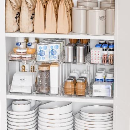 4 Set Bathroom Organizers and Storage,2 Tier Clear Under Sink Organizer and Medicine Cabinet Organizer for Kitchen,Pantry Storage,Pull Out Drawers for Skincare,Pill Bottle,Spice Organization