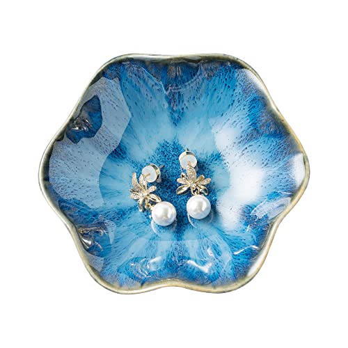 BEUNAIZER Jewelry Dish Tray, Ring Dish, Ceramic Trinket Tray, Key Bowl | Decorative plate style keeps earrings, necklaces and small items easy to see, suited for friends, daughters and mothers. - color: Starry Blue