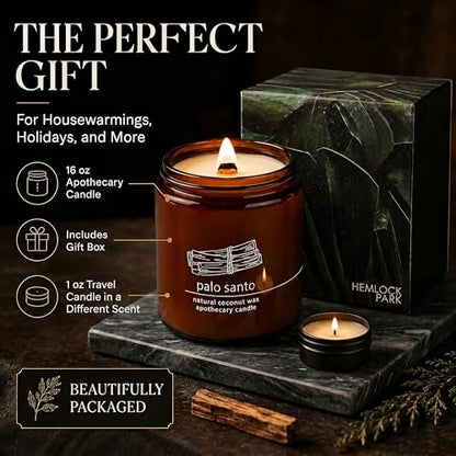 Hemlock Park Palo Santo Apothecary Crackling Wood Wick Candle | 16 oz | Coconut Apricot Wax | Crackling Wood Wick | Botanical Fragrance | Made in USA - size: Large 16 oz