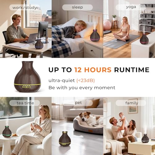 Aromatherapy Essential Oil Diffusers,2 PCS 550ml High Mist Output Humidifiers for Large Room, Home, Waterless Auto-Off, 7 Color LED Lights Cool Mist Humidifier Ultrasonic Diffusers - color: 2 X Dark Brown