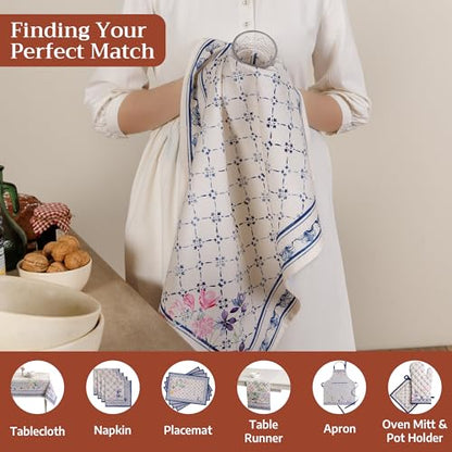 Maison d' Hermine Kitchen Towels Set of 3 Reusable 100% Cotton 27.50" x 20" | Cloth Tea Dish Towels Absorbent with Hanging Loop for Kitchen Dining Party Wedding Hotel Home Spring Summer - Faience - color: 015 - Faience