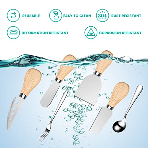 LifeMusican Charcuterie Board Accessories Wooden Cheese Spreader Knive Set, Wood Handle Butter knives For Cheese Kit, Mini Cheese Knife Slicer With Tongs, Spoons, Forks,Honey Dipper (23 Pack) - color: Wooden