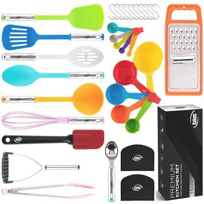 Kitchen Utensils Set 35 PCS Cooking Utensils Set, Nonstick and Heat Resistant Nylon Stainless Steel Silicone Spatula Set - Kitchen Gadgets Home Essentials Kitchen Accessories, Apartment Must Haves - color: Multicolor
