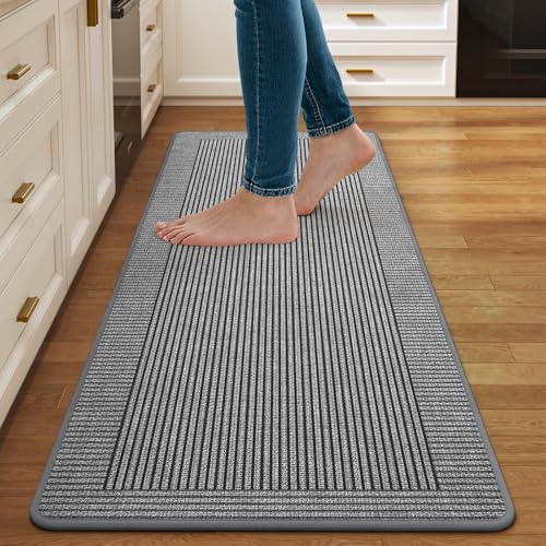 Kitchen Mats for Floor, Non Slip Kitchen Rugs, 17x47 Grey | Kitchen Runner Rugs Non Slip Washable, Absorbent Braided Kitchen Floor Mat, Sink Rug, Easy to Clean - color: A Linear Grey, size: 17''x47''