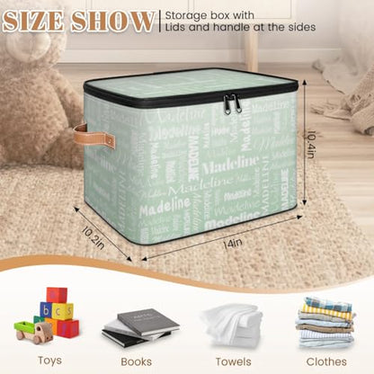 Custom Name Storage Basket, Personalized Keepsake Box, Light Green | Foldable Fabric Gradient Large Memory Bin with Handle Lid Lightweight Waterproof Dustproof, 14"L x 10.2"W x 10.4"H - color: Option 14