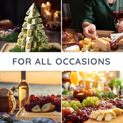 CUQOO Oak Wooden Cheese Board Set with 4 Knives Slide Out Drawer – Large Cheese Platter Cutting for Cracker and Meat | Wooden Serving Plate Tray | Unique Housewarming Gift for Christmas & Birthday