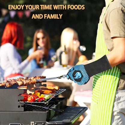BBQ Gloves 1472F Heat Resistant Non-Slip Silicone (Sky Blue) | Grill Cut-Resistant 13.5in, Oven Kitchen Safe for Barbecue, Cooking, Frying - color: Sky Blue
