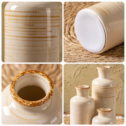 Ceramic Vases Set of 3, Minimalist Decorative Flower Vases for Farmhouse Home Decor, Table Shelf Mantel, Living Room, Entryway, Kitchen Centerpiece – Minimalist Neutral