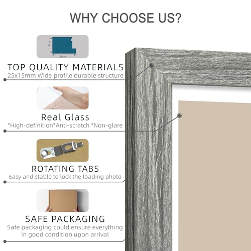 Hongkee 12x12 Picture Frame Set of 4 - Made of Glass and Grey Wooden Frame, Display Square Pictures 10x10 with Mat or 12 x 12 without Mat, Desktop & Wall Collage Photo Frame - color: Grey, size: 12x12 in