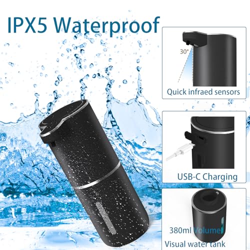 Automatic Soap Dispenser – Touchless Foaming Soap Dispenser 400ml USB Rechargeable Dispenser Electric Wall Mounted 4levels Adjustable Foam Dispenser Pump for Bathroom Kitchen Dish Soap(Black) - color: Black, style: Foam