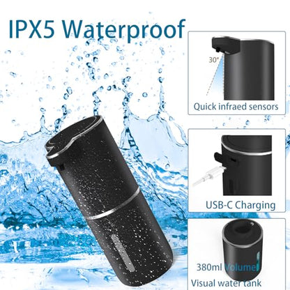 Automatic Soap Dispenser – Touchless Foaming Soap Dispenser 400ml USB Rechargeable Dispenser Electric Wall Mounted 4levels Adjustable Foam Dispenser Pump for Bathroom Kitchen Dish Soap(Black) - color: Black, style: Foam
