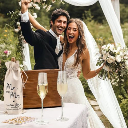 Wedding Cake Cutting Set, Champagne Flutes Wedding Registry Must Haves | Cake Cutting Set for Wedding, Wedding Cake Knife and Server Set & Mr and Mrs Champagne Flutes for Bridal Showr Gifts - color: MR & MRS Silver