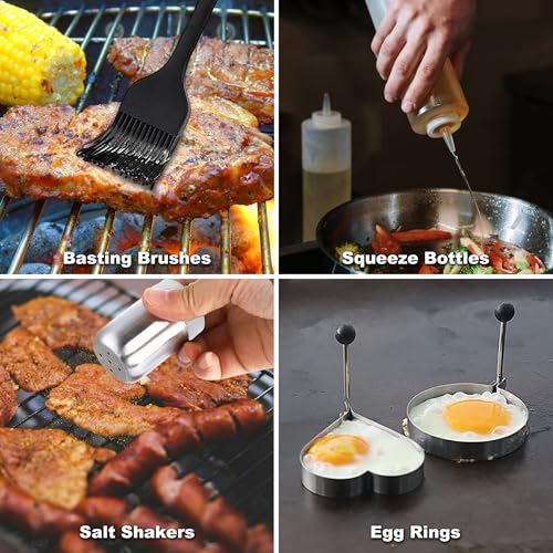 ROMANTICIST 29PCS Griddle Accessories Set - Flat Top Teppanyaki Spatula Set with Scraper, Basting Cover for Camp Chef- Home Cooking Griddle and Outdoor BBQ Gifts for Father's Day - style: Brown