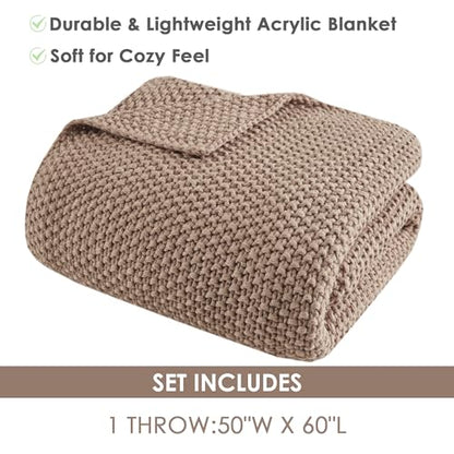 INK+IVY Bree Knit All Season Throw Blanket for Sofa, 50 x 60, Brown | Ultra Soft, Acrylic, Lightweight, OEKO-TEX Certified - color: Brown, size: Throw (50 in x 60 in)