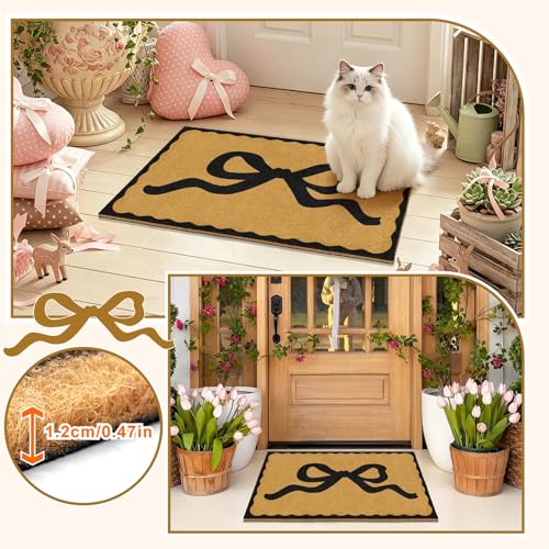 Coir Front Doormat Outdoor Welcome Mat Bow Rug for Outside Entrance 17"x30" - color: Coir Bows
