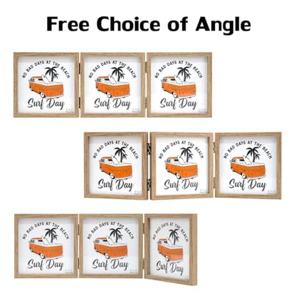 WUTL 3 Picture Frame Triple Collage 5x5 Frames with Real Glass Wood Grain | Trifold Photo Frame, Hinged Foldable, Crystal Clear Real Glass - color: Wood Grain, size: 5x5