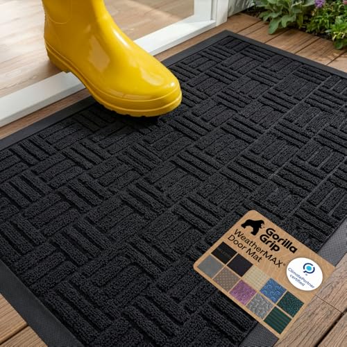 GORILLA GRIP 100% Waterproof All-Season WeatherMAX Doormat US Designed Natural Rubber, Stain and Fade Resistant, Low Profile Indoor Outdoor Door Mats, Easy Clean Patio Mat, 29x17, Black Maze - color: Black Maze, size: 29" x 17"