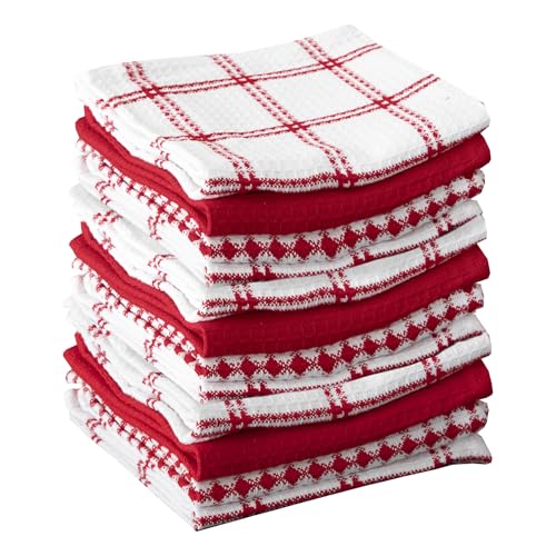 T-Fal Premium Waffle Dish Cloths: Highly Absorbent, Super Soft Long Lasting - 100% Cotton, 12"x13" Towel for Cleaning & Drying, (12-Pack), Red - color: Red, size: 12-Pack