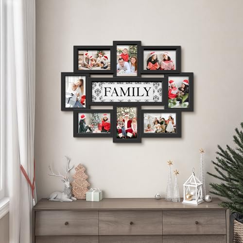 Jerry & Maggie Family Photo Frame 22x17, PVC Picture Frames Collage Wall Decor 9 Opening Wall Hanging For 6x4 Photos 8 Pack, No-Assembly 3D Design Waterproof Memorial Keepsake, Black | 22x17 no-assembly 3D waterproof PVC collage frame, 9 slots for 6x4 pho