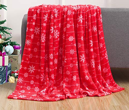 Elegant Comfort Luxury Velvet Super Soft Christmas Prints Fleece Blanket-Holiday Theme Home Décor Fuzzy Warm and Cozy Throws for Winter Bedding, Couch and Gift, 50 x 60 inch, Snowflakes - color: Snowflakes, size: 50 in x 60 in
