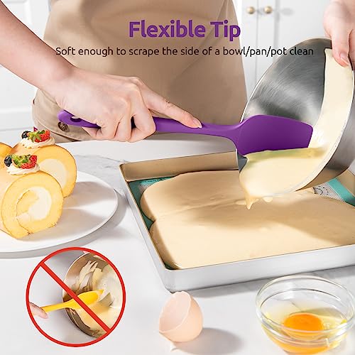 U-Taste 600ºF High Heat-Resistant Non-Stick Kitchen Cooking Tongs Set of 2, and Upgraded 600ºF High Resistant Flexible and Sturdy Silicone Spatula Set of 4 (Purple)
