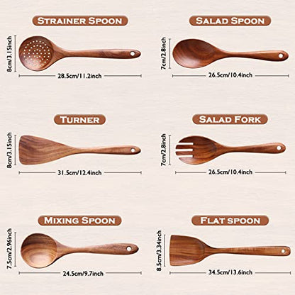 Kitchen Utensils Set, NAYAHOSE Wooden spoons for Cooking Non-stick Pan Kitchen Tool Wooden Cooking Spoons and Wooden utensil storage wooden barrel - size: 7Pcs Set