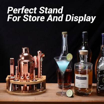 Cocktail Shaker Set Bartender Kit with Stand, 12 Piece Bar Set Drink Mixer Set with Stainless Steel Bar Accessories Tools: 25oz Martini Shaker Jigger Strainer Spoon Muddler for Cocktails (Rose Gold) - color: Rose Gold