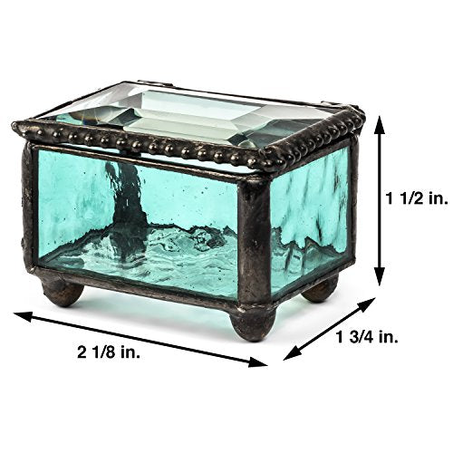 J Devlin Turquoise Stained Glass Ring Box Small Glass Keepsake Box | mall turquoise stained glass ring box for rings earrings charms tiny keepsakes and meaningful treasures - color: turquoise