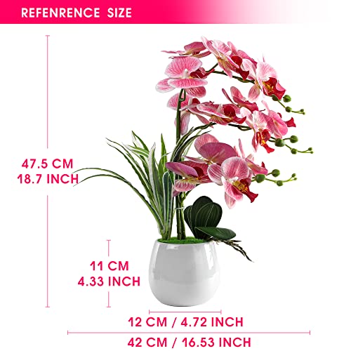 W&W Artificial Orchid Plants and Flowers with Vase, Fake Faux Orchid in Ceramic Pot,19”, Pink - color: Pink 01