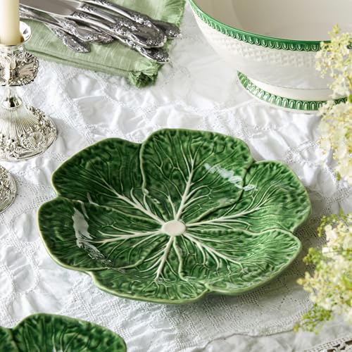 Le Jardin Green Cabbage Plates - Dinner, SET OF FOUR -11" Sculpted Green Stoneware Leaf Plates – Seasonal Garden-Inspired Tableware for Spring & Summer Dining and Entertaining - size: Large