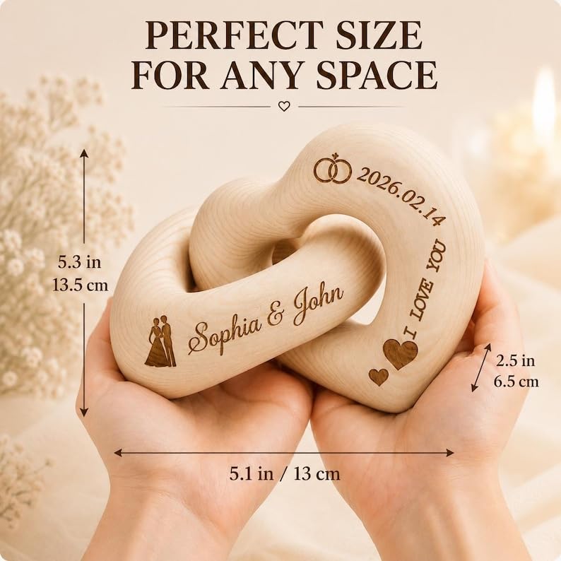 Personalized Interlocking Wooden Hearts, Custom Name Date Engraved Couple Gift, Wedding Anniversary Keepsake, Romantic Decor, Valentine Gift, Bridal Shower Gifts, Engagement Present 1 - color: Design 01