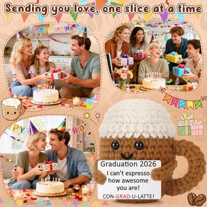 Xinezaa Mini Graduation Gifts for Women Men High School College Grad | Gifts for Daughter Son Teen Girl Boy Sister Best Friend Him Her, Handmade Crochet Coffee Mug, 2026 Congrats Grad Decoration - style: Grad 2026